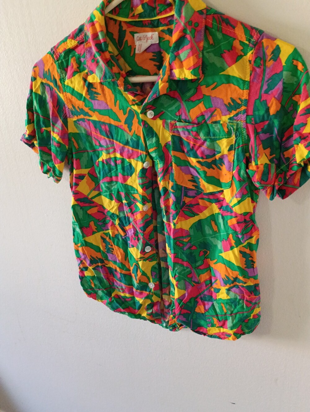 Cat & Jack Short-Sleeve Button-Up Shirt in Green, Yellow & Pink